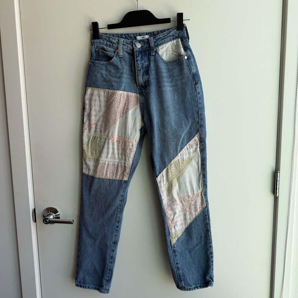 BP. High-Rise Straight Leg Patchwork Denim Jeans Size 25